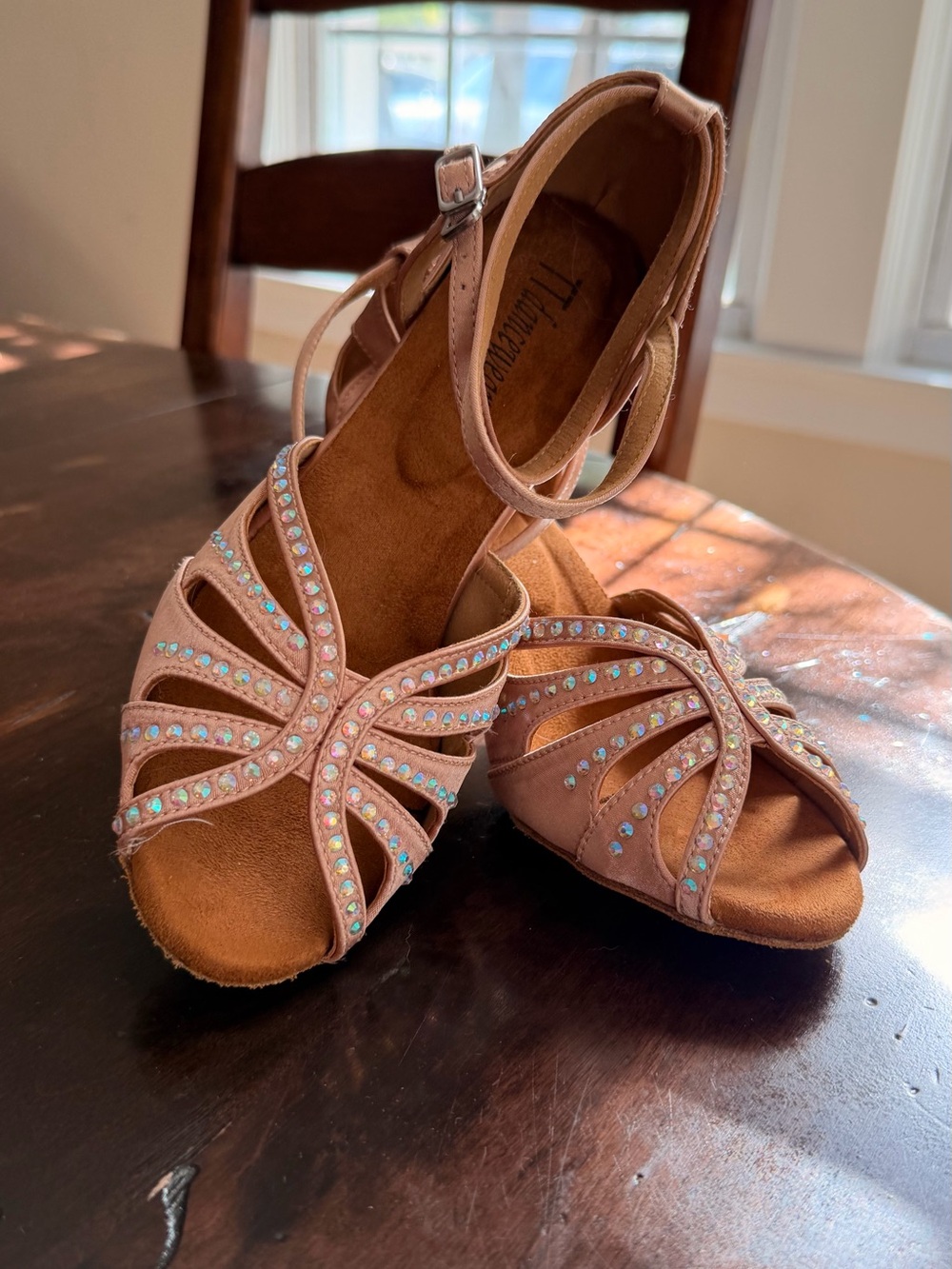 Ballroom Shoes Blush Pink Rhinestone Strappy Dance Heels size 8